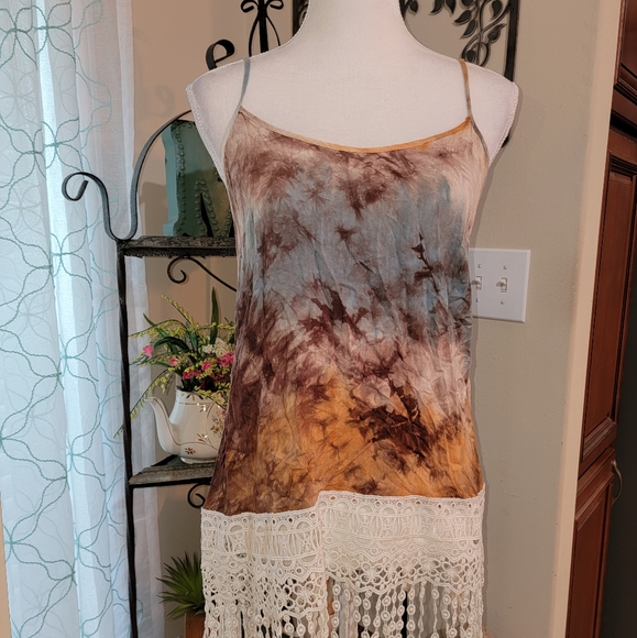 Entro Boho Tie Dye Fringe Tank Top Women's Size Large - Picture 4 of 11